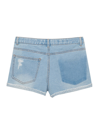 Girls’ garment wash short in cotton denim fabric and embroid